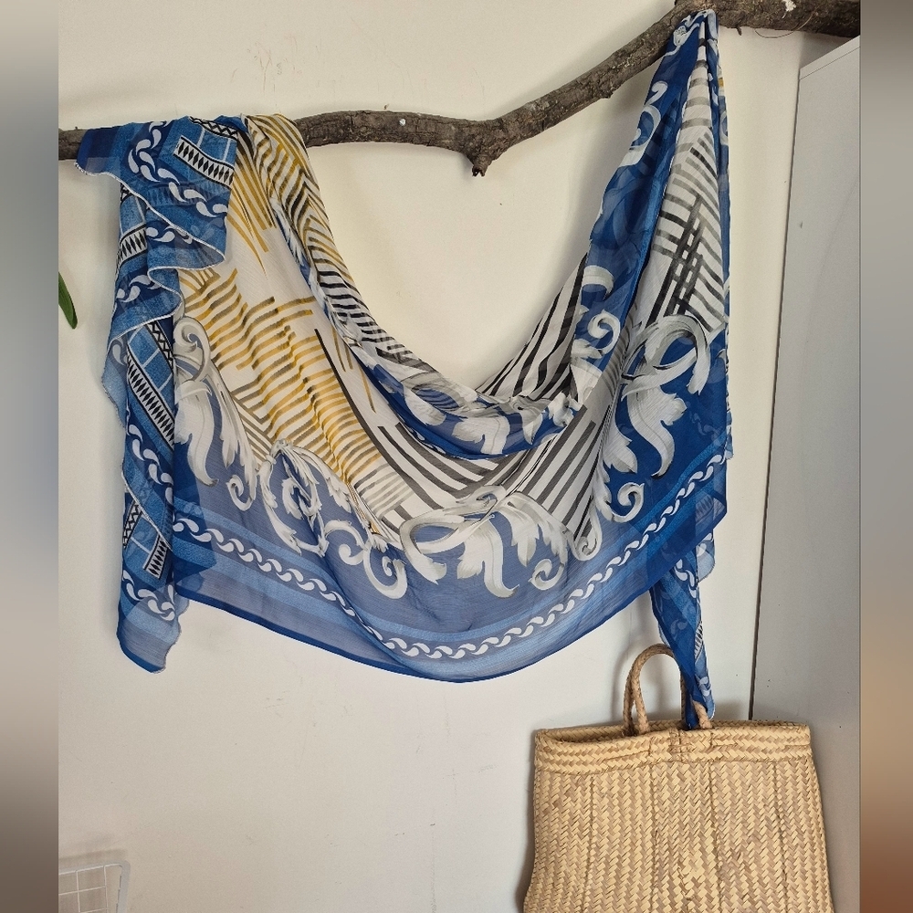 Blue and White Patterned Scarf